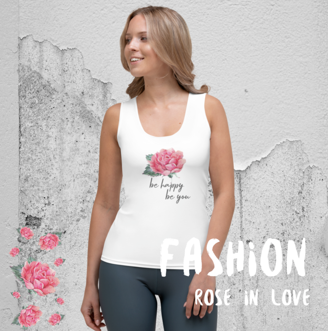 FIGURBETONTES, DESIGNER YOGA UND FITNESS TANK TOP –SUPER ELASTISCH, EXCLUSIVE FUNKTIONALITÄT UND BEQUEMLICHKEIT. DAS NATURMÄDEL® DESIGN ROSE IN LOVE, BE HAPPY BE YOU SORGEN FÜR LEBENSFREUDE PUR - www.naturmaedel.shop