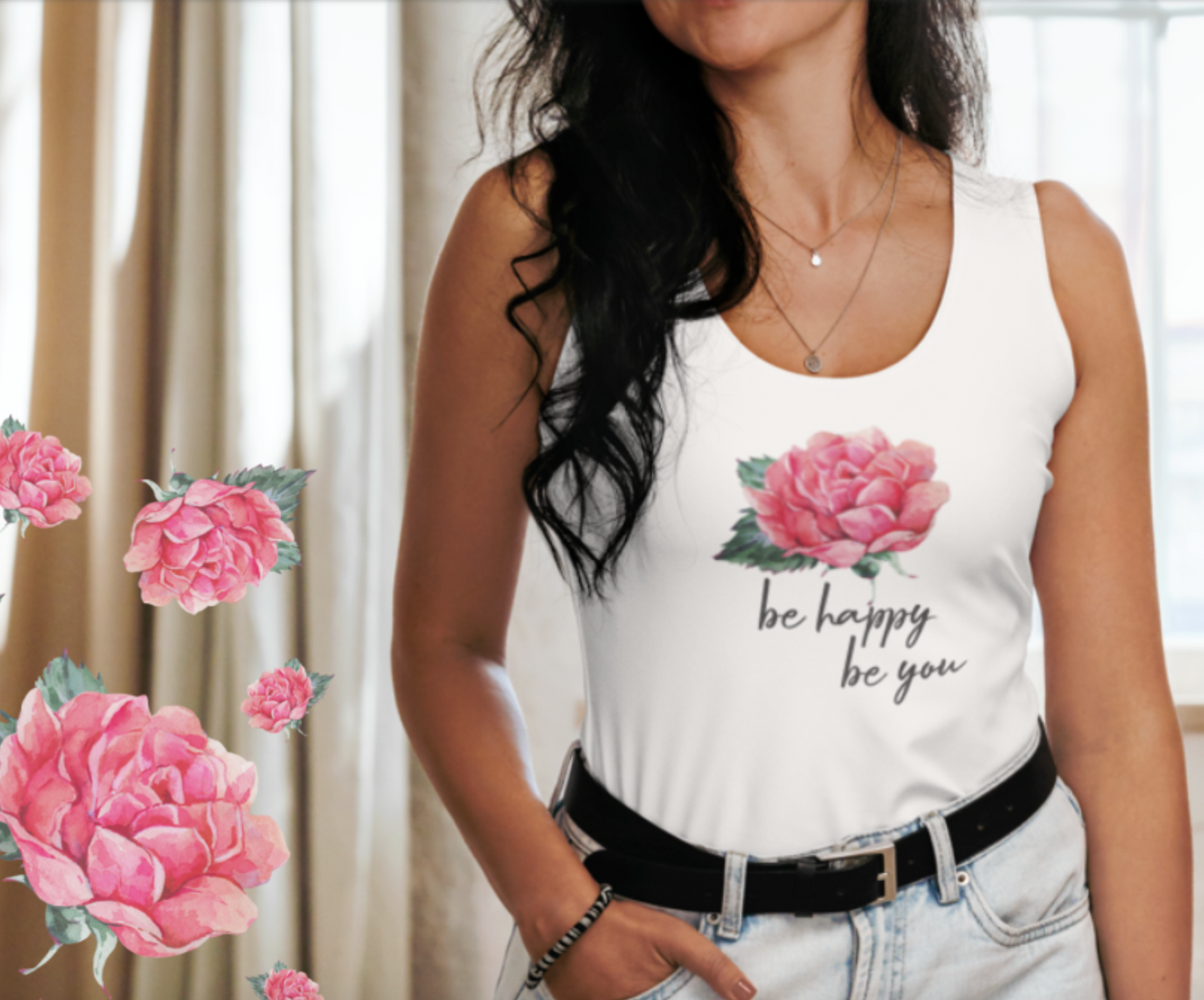 FIGURBETONTES, DESIGNER YOGA UND FITNESS TANK TOP –SUPER ELASTISCH, EXCLUSIVE FUNKTIONALITÄT UND BEQUEMLICHKEIT. DAS NATURMÄDEL® DESIGN ROSE IN LOVE, BE HAPPY BE YOU SORGEN FÜR LEBENSFREUDE PUR - www.naturmaedel.shop