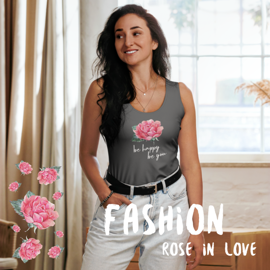 SUPER STRETCH, FIGURBETONTES, DESIGNER YOGA UND FITNESS TANK TOP. EXCLUSIVE FUNKTIONALITÄT UND BEQUEMLICHKEIT. DAS NATURMÄDEL® DESIGN ROSE IN LOVE, BE HAPPY BE YOU SORGEN FÜR LEBENSFREUDE PUR - www.naturmaedel.shop