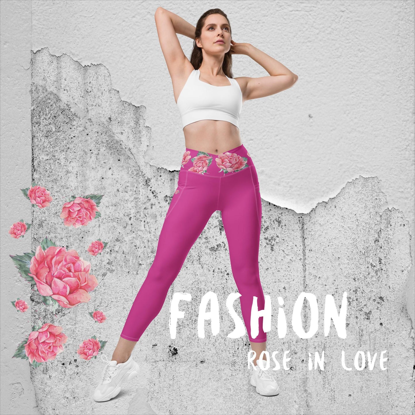 WUNDERSCHÖNE, FIGURBETONTE, V-BUND CROSSOVER LEGGINGS. IDEALER BEGLEITER FÜR YOGA-, FITNESS- UND ALLE FREIZEITAKTIVITÄTEN. VERZIERT MIT UNSEREM EINZIGARTIGEM NATURMÄDEL® ROSE IN LOVE DESINGN - www.naturmaedel.shop