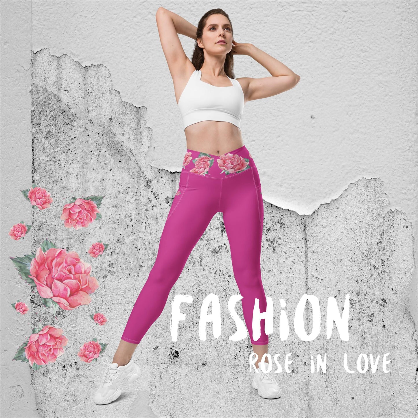 WUNDERSCHÖNE, FIGURBETONTE, V-BUND CROSSOVER LEGGINGS. IDEALER BEGLEITER FÜR YOGA-, FITNESS- UND ALLE FREIZEITAKTIVITÄTEN.  VERZIERT MIT UNSEREM EINZIGARTIGEM NATURMÄDEL® ROSE IN LOVE DESINGN  - www.naturmaedel.shop