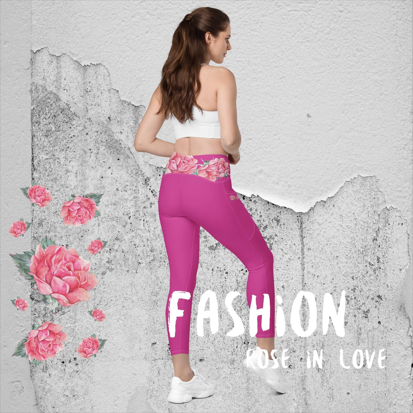 WUNDERSCHÖNE, FIGURBETONTE, V-BUND CROSSOVER LEGGINGS. IDEALER BEGLEITER FÜR YOGA-, FITNESS- UND ALLE FREIZEITAKTIVITÄTEN.  VERZIERT MIT UNSEREM EINZIGARTIGEM NATURMÄDEL® ROSE IN LOVE DESINGN  - www.naturmaedel.shop