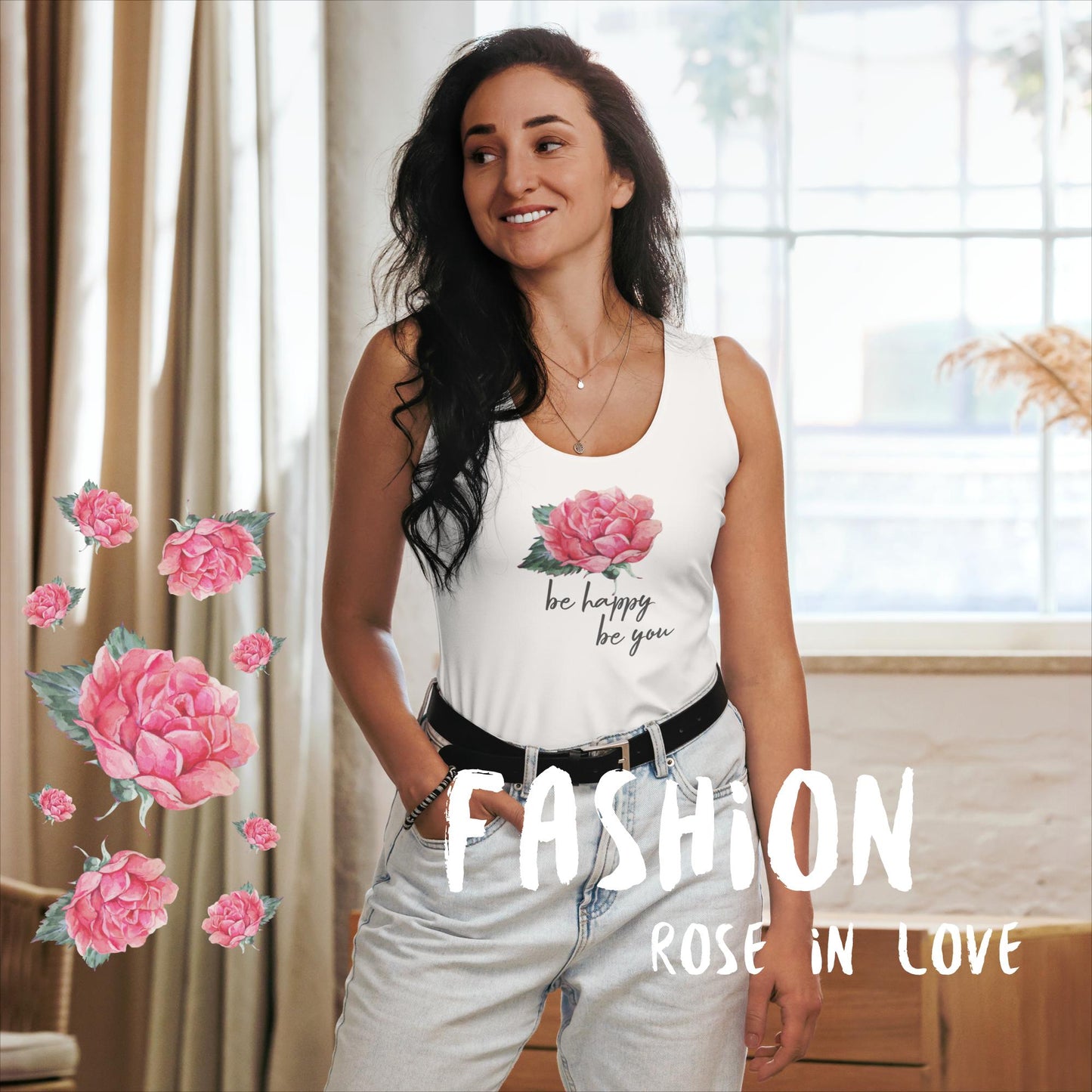 FIGURBETONTES, DESIGNER YOGA UND FITNESS TANK TOP –SUPER ELASTISCH, EXCLUSIVE FUNKTIONALITÄT UND BEQUEMLICHKEIT. DAS NATURMÄDEL® DESIGN ROSE IN LOVE, BE HAPPY BE YOU SORGEN FÜR LEBENSFREUDE PUR - www.naturmaedel.shop