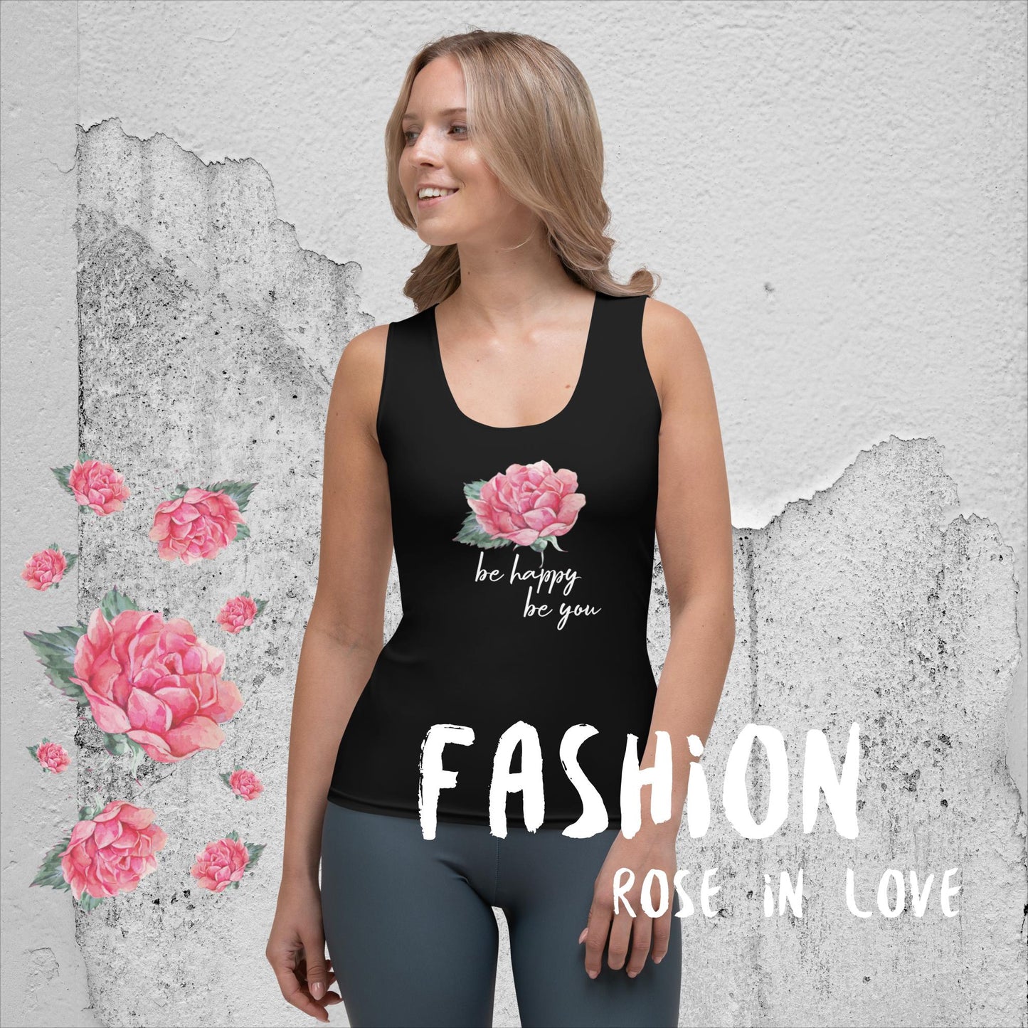 SUPER STRETCH, FIGURBETONTES, DESIGNER YOGA UND FITNESS TANK TOP. EXCLUSIVE FUNKTIONALITÄT UND BEQUEMLICHKEIT. DAS NATURMÄDEL® DESIGN ROSE IN LOVE, BE HAPPY BE YOU SORGEN FÜR LEBENSFREUDE PUR- www.naturmaedel.shop