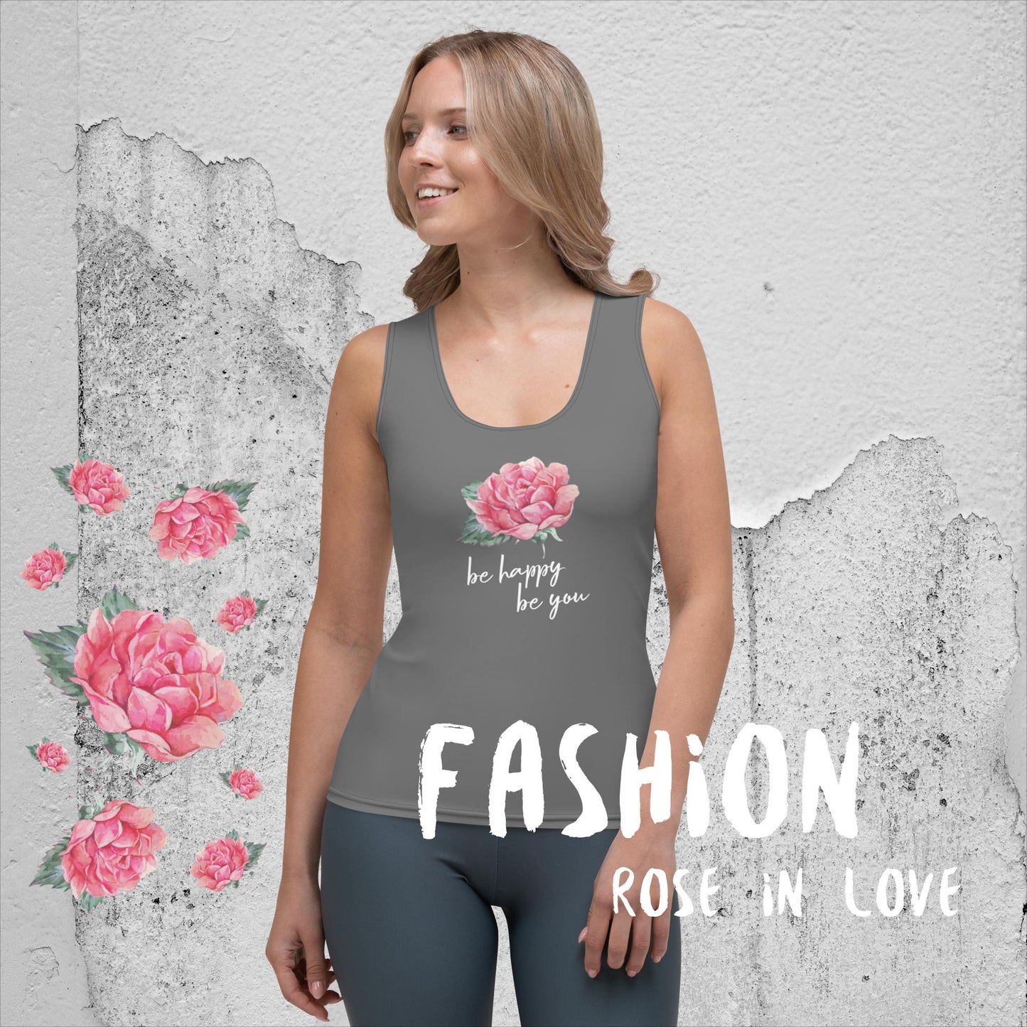 SUPER STRETCH, FIGURBETONTES, DESIGNER YOGA UND FITNESS TANK TOP. EXCLUSIVE FUNKTIONALITÄT UND BEQUEMLICHKEIT. DAS NATURMÄDEL® DESIGN ROSE IN LOVE, BE HAPPY BE YOU SORGEN FÜR LEBENSFREUDE PUR - www.naturmaedel.shop