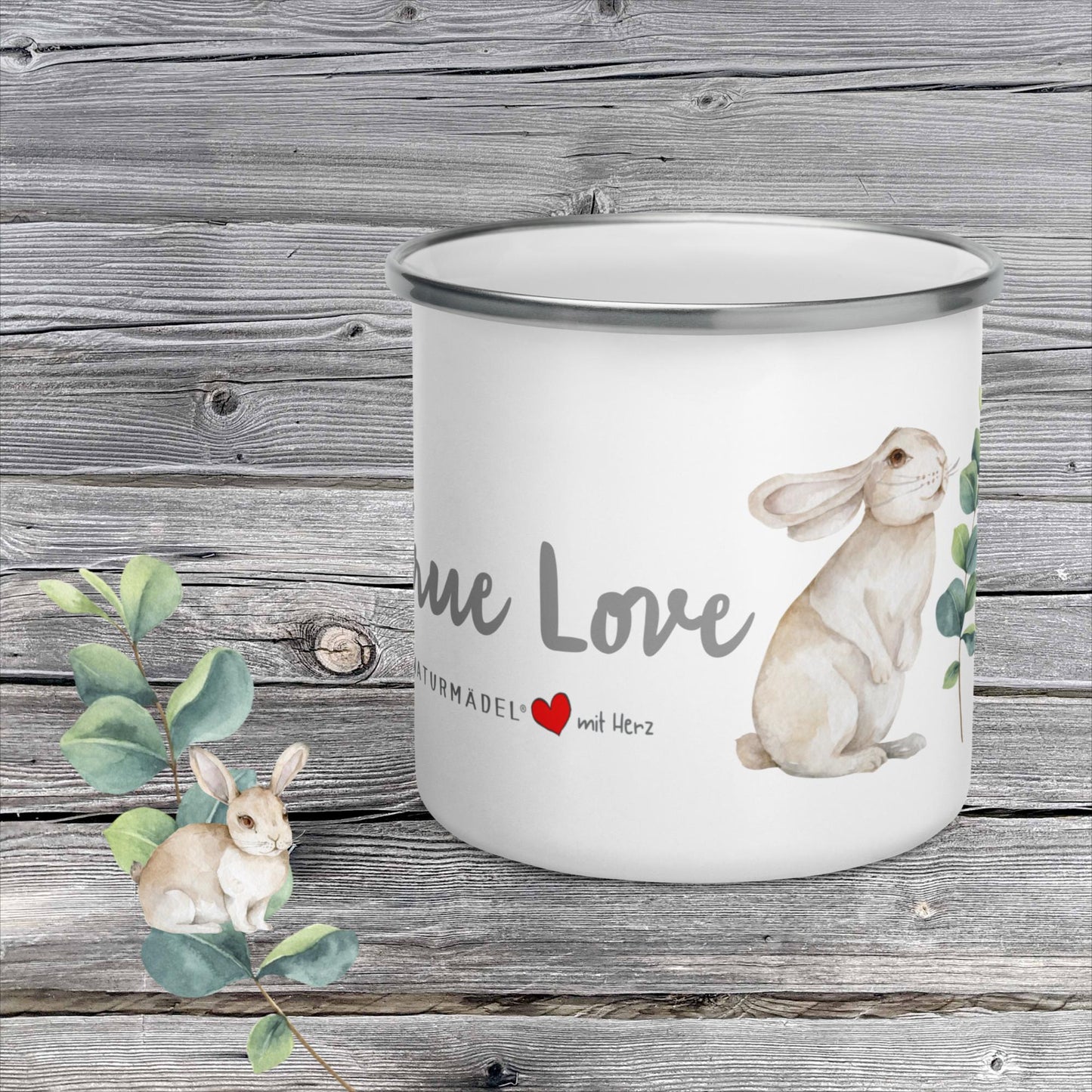 HAPPY MOMENT`S  EXCLUSIVER DESIGNER EMAILLE-BECHER „TRUE LOVE“ - EDLES NATURMÄDEL® TIERLIEBE AQUARELL DESIGN FÜR ALLE LIEBLINGSMENSCHEN