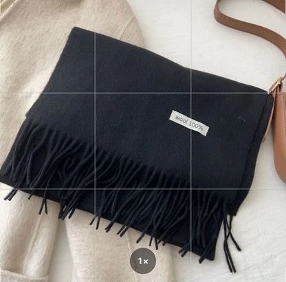 Quality Cashmere~ 100% Wool Solid Color Scarf Women Man Winter Warm Neck Scarves with Tassel Shawl Luxury Cashmere Scarf Wrap