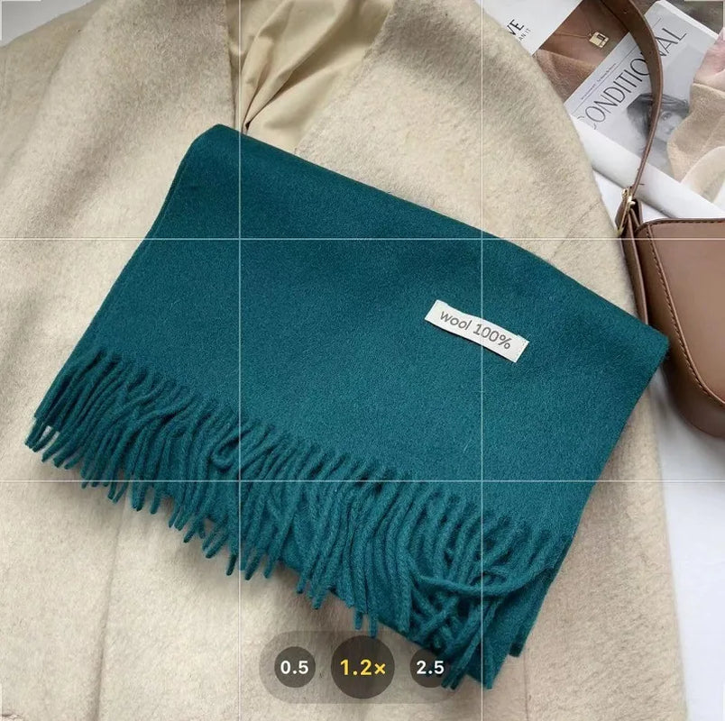 Quality Cashmere~ 100% Wool Solid Color Scarf Women Man Winter Warm Neck Scarves with Tassel Shawl Luxury Cashmere Scarf Wrap