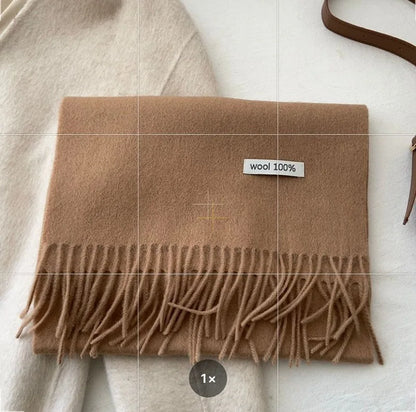 Quality Cashmere~ 100% Wool Solid Color Scarf Women Man Winter Warm Neck Scarves with Tassel Shawl Luxury Cashmere Scarf Wrap