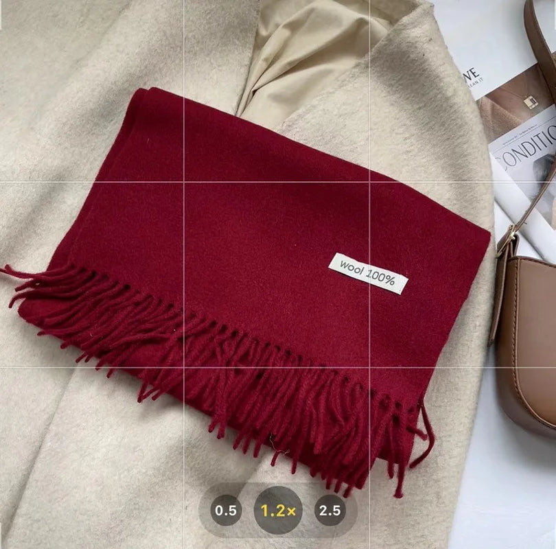 Quality Cashmere~ 100% Wool Solid Color Scarf Women Man Winter Warm Neck Scarves with Tassel Shawl Luxury Cashmere Scarf Wrap