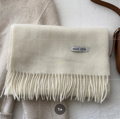 Quality Cashmere~ 100% Wool Solid Color Scarf Women Man Winter Warm Neck Scarves with Tassel Shawl Luxury Cashmere Scarf Wrap