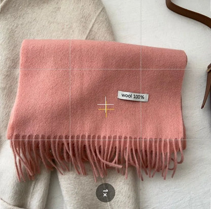Quality Cashmere~ 100% Wool Solid Color Scarf Women Man Winter Warm Neck Scarves with Tassel Shawl Luxury Cashmere Scarf Wrap