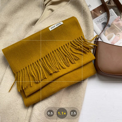 Quality Cashmere~ 100% Wool Solid Color Scarf Women Man Winter Warm Neck Scarves with Tassel Shawl Luxury Cashmere Scarf Wrap