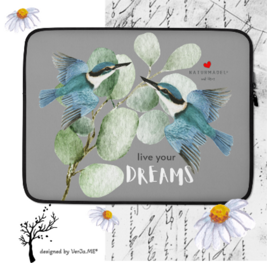 STYLISCHE MACBOOK-, LAPTOPTASCHE IM EXCLUSIVEN NATURMÄDEL® DESIGN, KOLIBRI FORTUNA.  100% Neopren. Der optimale und zuverlässige Schutz für Unterwegs. 15 ZOLL.- NATURMÄDEL® COLLECTION HAPPY SPRING - LIVE YOUR DREAMS - www.naturmaedel.com - 