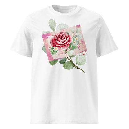 NATURMÄDEL® UNISEX BIO BAUMWOLL T-SHIRT MIT EXCLUSIVEM UND EINZIGARTIGEM NATURMÄDEL® WORK WITH LOVE  CREATIV DRUCKDESIGN,  VINTAGE AQUARELL ROSE. - www.naturmaedel.shop - 