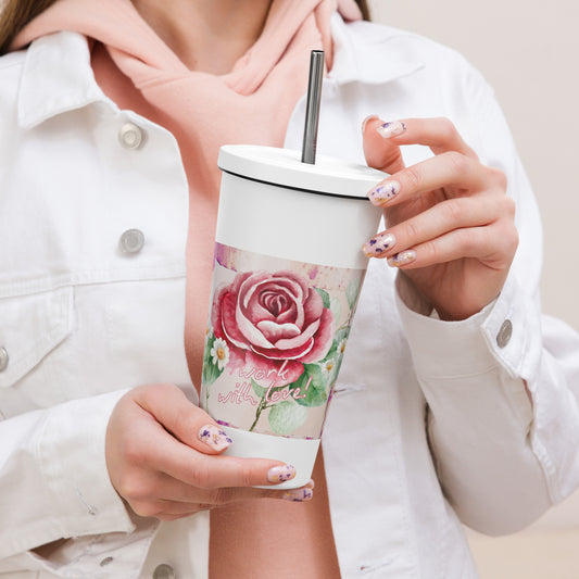 WORK WITH LOVE , NATURMÄDEL® LIMITED EDITION SAMMLERSTÜCKE, EXCLUSIV UND EINZIGARTIG , EDELSTAHL THERMOBECHER MIT STROHHALM , MITARBEITERGESCHENKE,  www.naturmaedel.shop - 