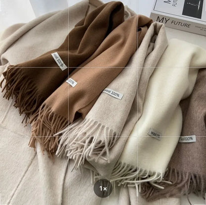 Quality Cashmere~ 100% Wool Solid Color Scarf Women Man Winter Warm Neck Scarves with Tassel Shawl Luxury Cashmere Scarf Wrap