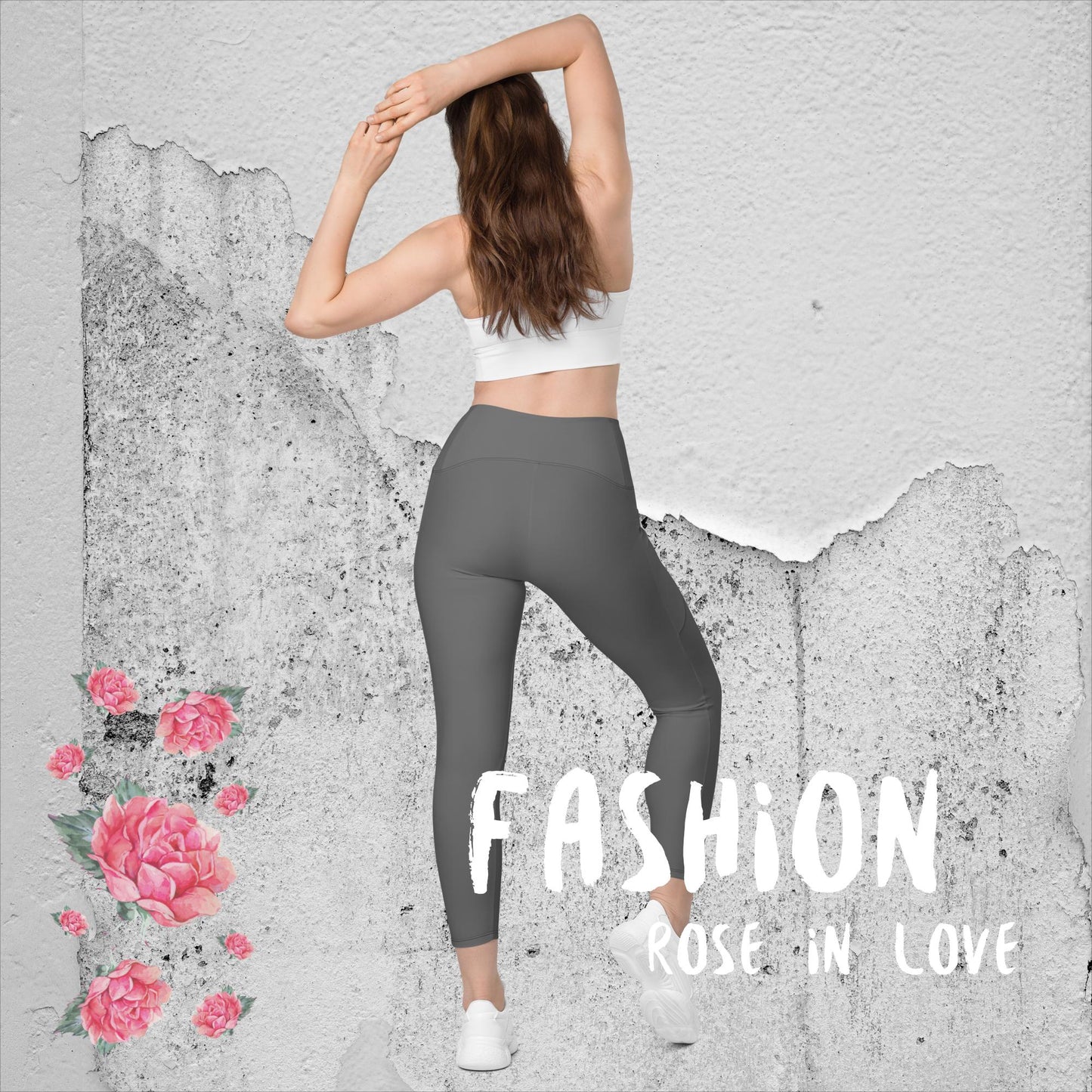 WUNDERSCHÖNE, FIGURBETONTE, V-BUND CROSSOVER LEGGINGS. IDEALER BEGLEITER FÜR YOGA-, FITNESS- UND ALLE FREIZEITAKTIVITÄTEN.  VERZIERT MIT UNSEREM EINZIGARTIGEM NATURMÄDEL® ROSE IN LOVE DESINGN - www.naturmaedel.shop 