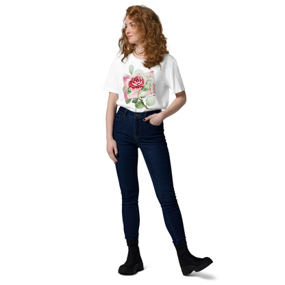 NATURMÄDEL® UNISEX BIO BAUMWOLL T-SHIRT MIT EXCLUSIVEM UND EINZIGARTIGEM NATURMÄDEL® WORK WITH LOVE  CREATIV DRUCKDESIGN,  VINTAGE AQUARELL ROSE. - www.naturmaedel.shop - 
